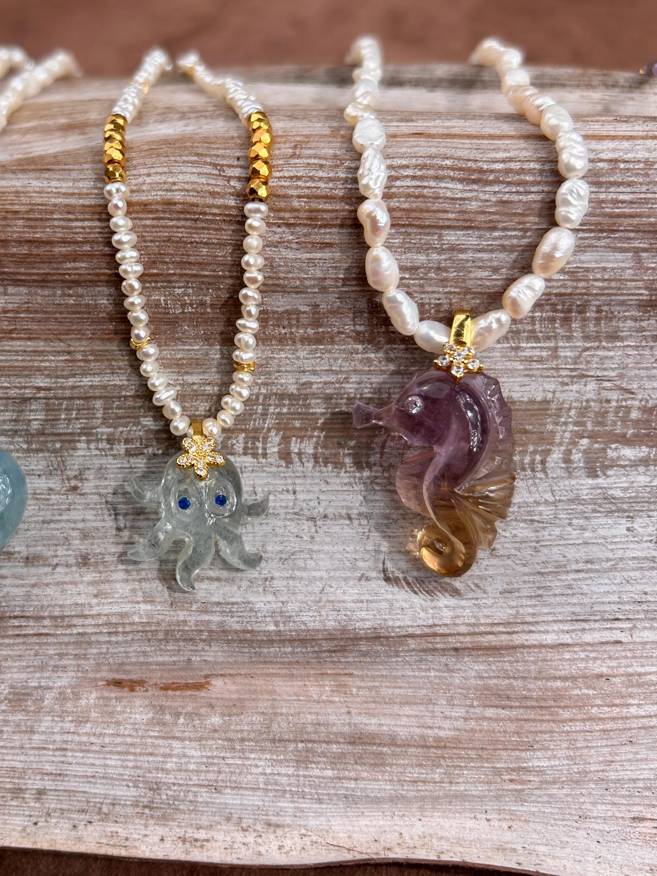 SOUFFLE DE L'OCÉAN Collier pieuvre en aigue-marine