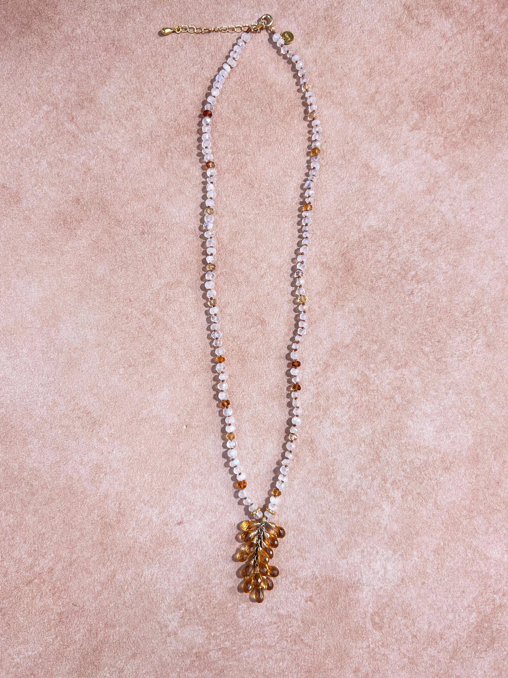 Pendentif goutte d'eau en citrine avec collier pierre de lune blanche
