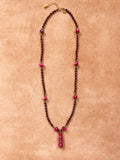 Collier en grenat, pyrite et pierre de lune rose