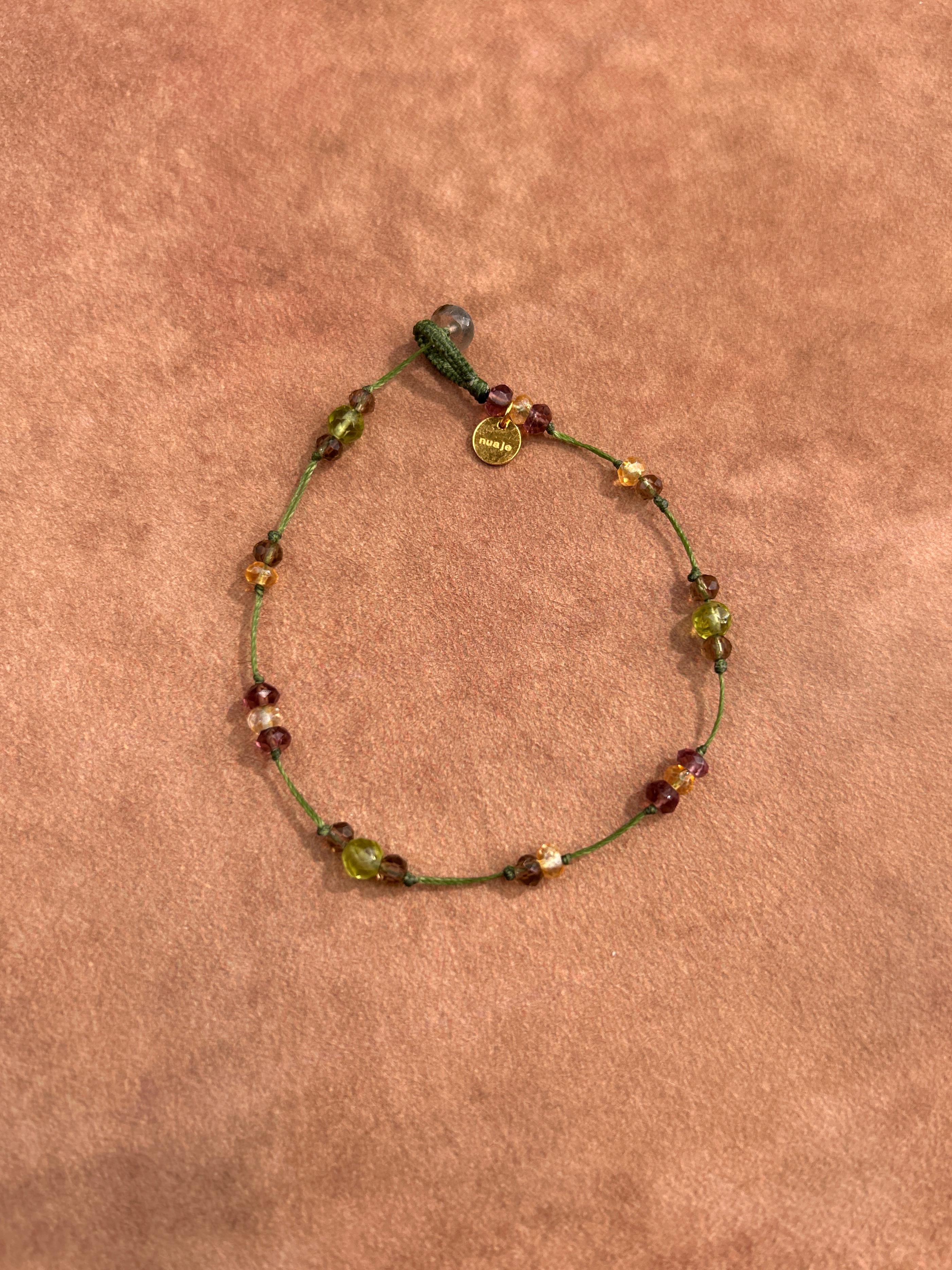 Bracelet ou chaîne rallonge tissée en olivine, améthyste, citrine et quartz fumé