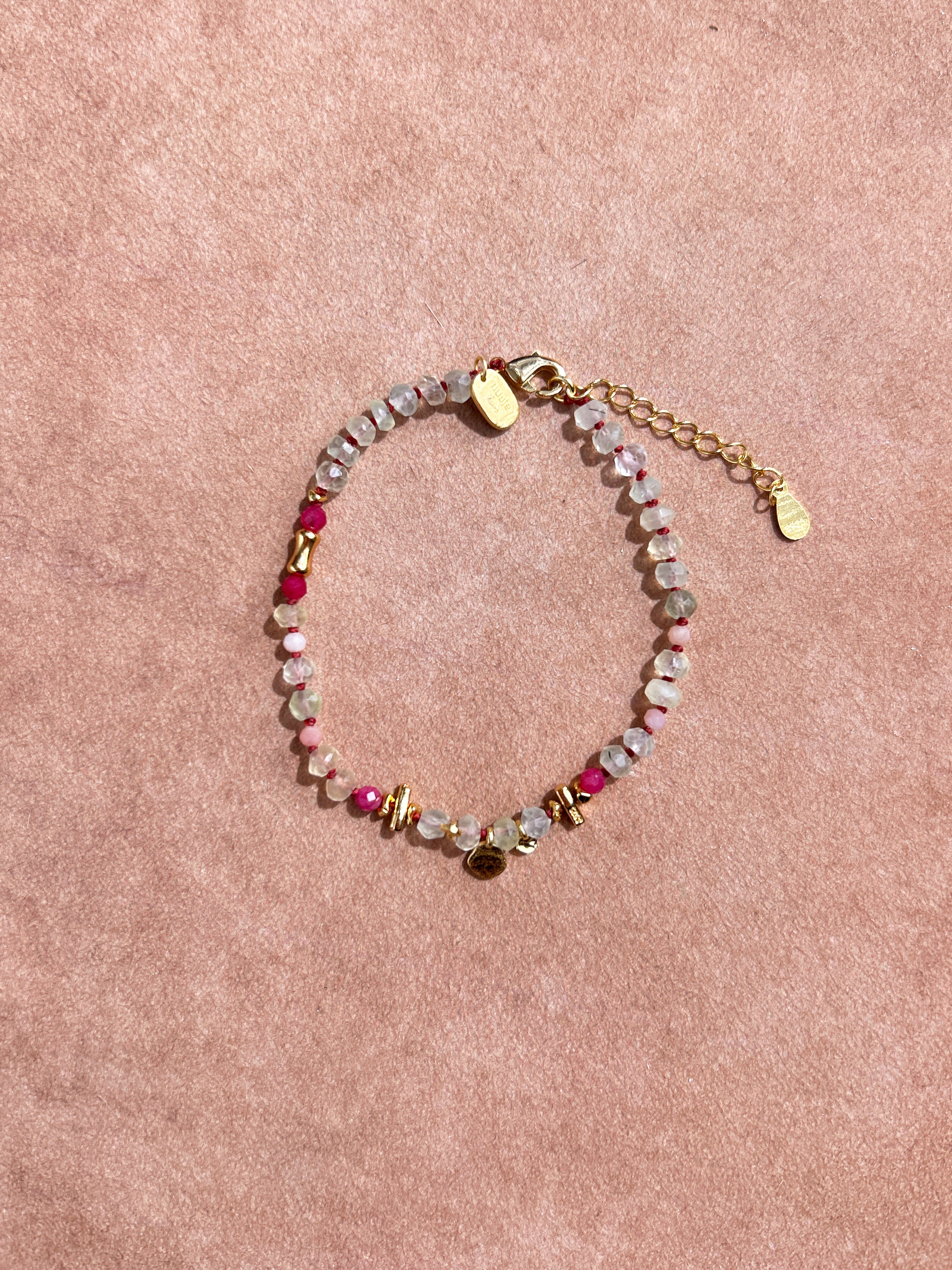Bracelet tressé en pierre de chrysoprase et cristal rose