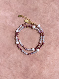 Bracelet double rangé tressé en pierre de grenat, labradorite et perles