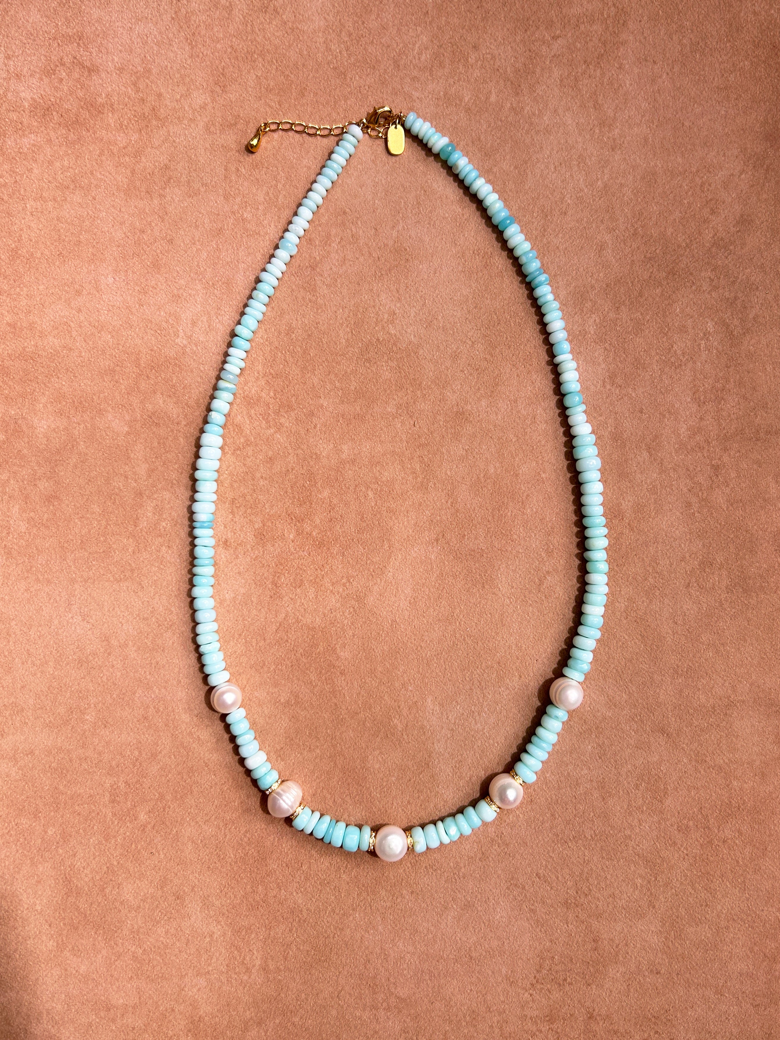 Collier en pierre d'amazonite et perles