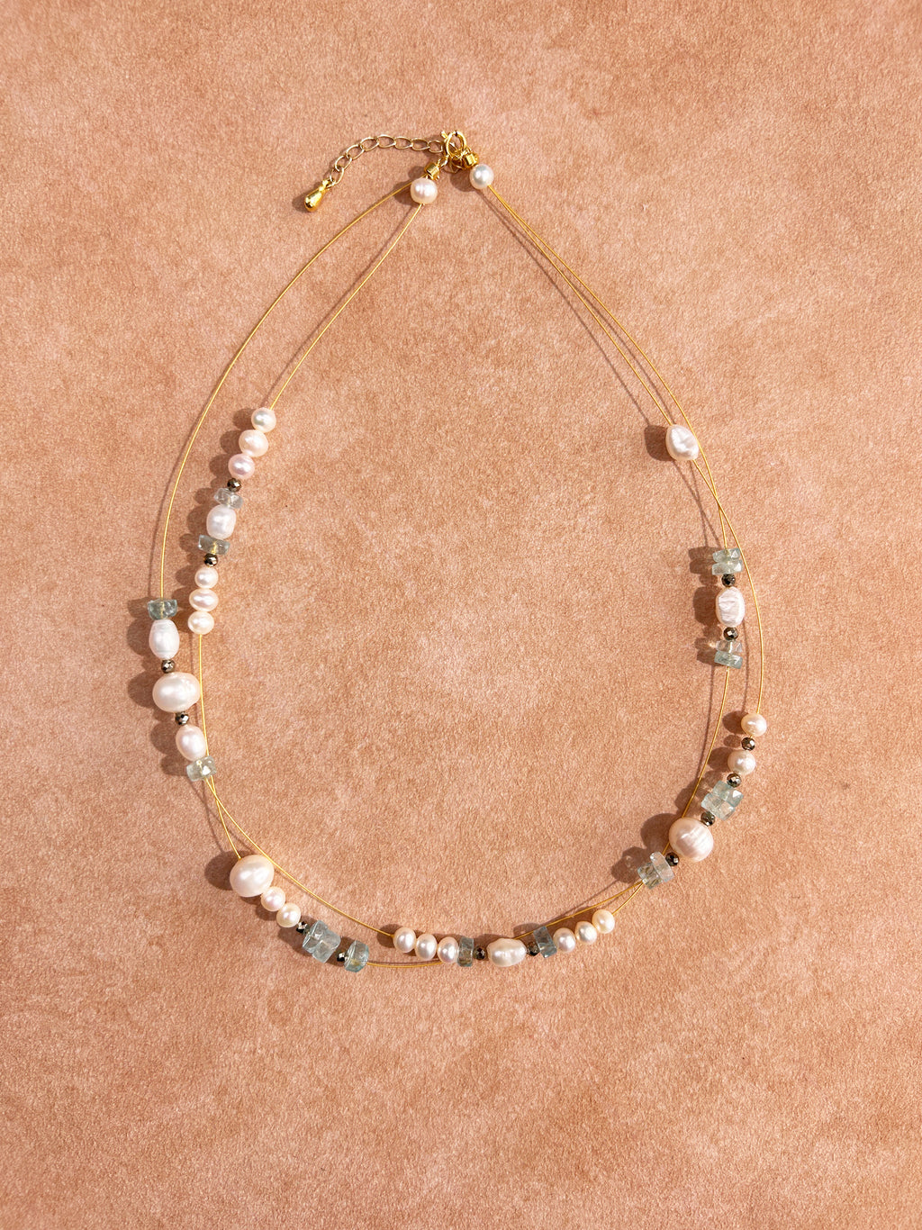 Collier en aigue-marine, perle et pyrite