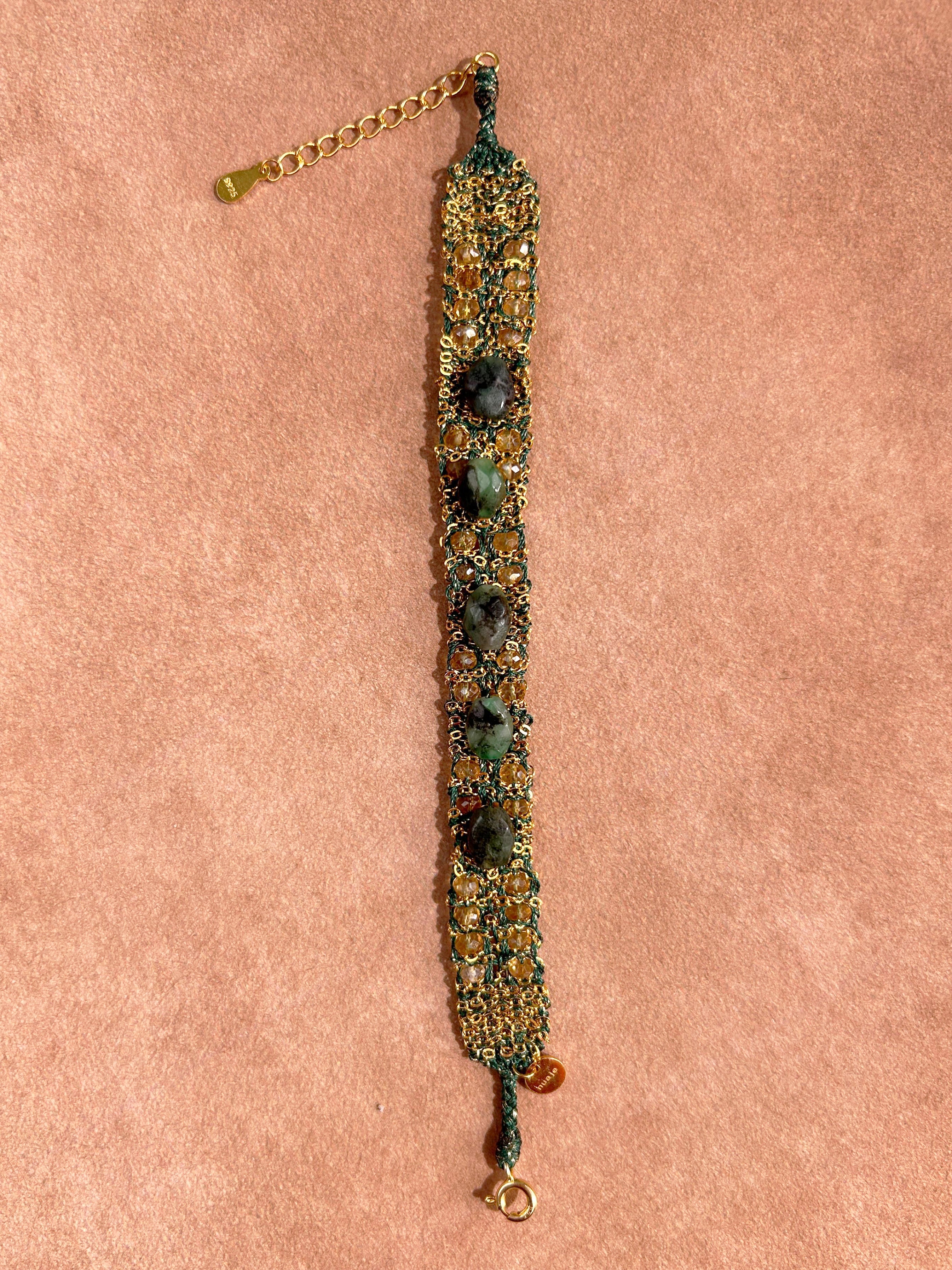 BONBON Bracelet tissé en citrine et émeraude