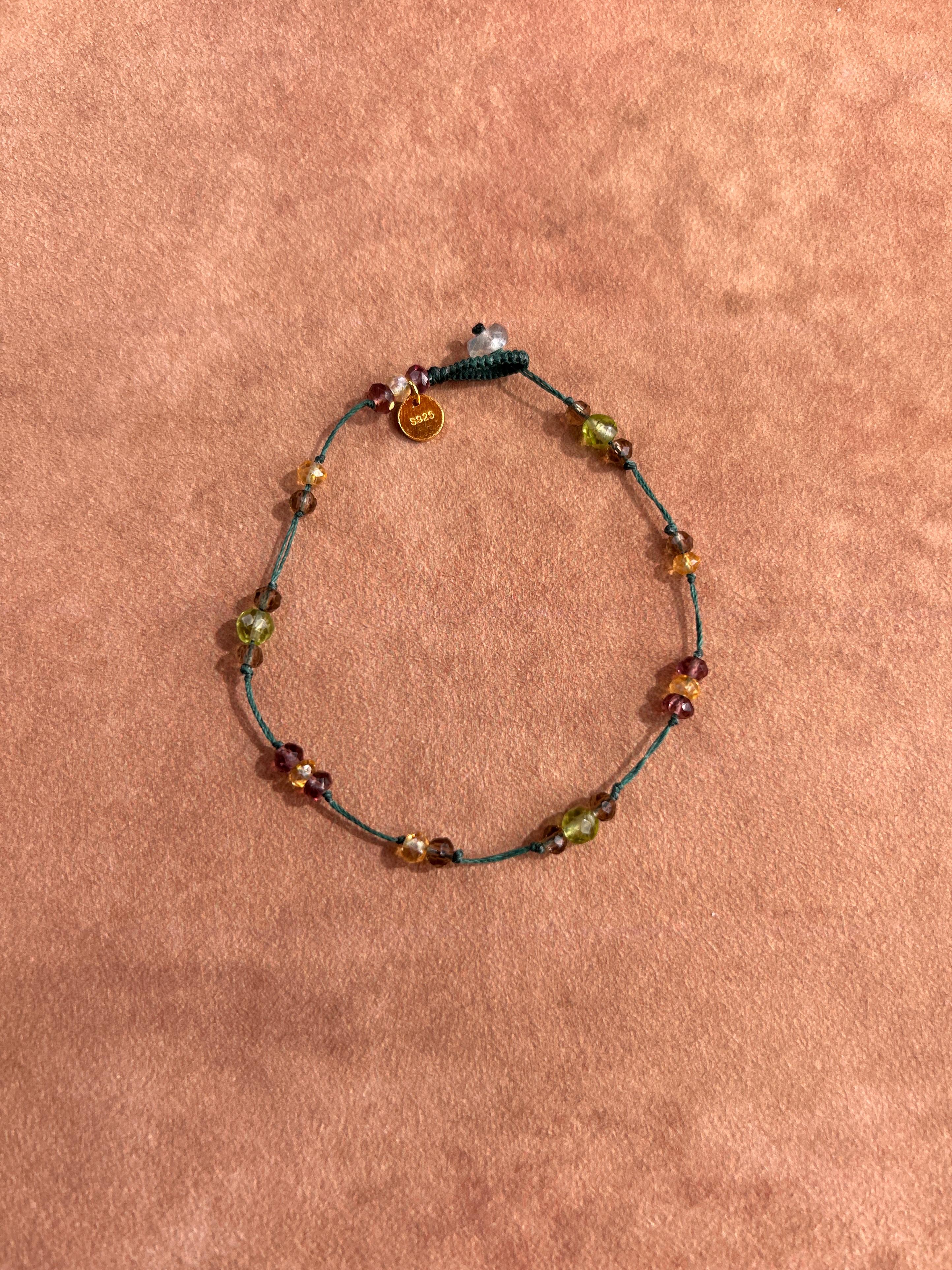 Bracelet ou chaîne rallonge tissée en olivine, améthyste, citrine et quartz fumé