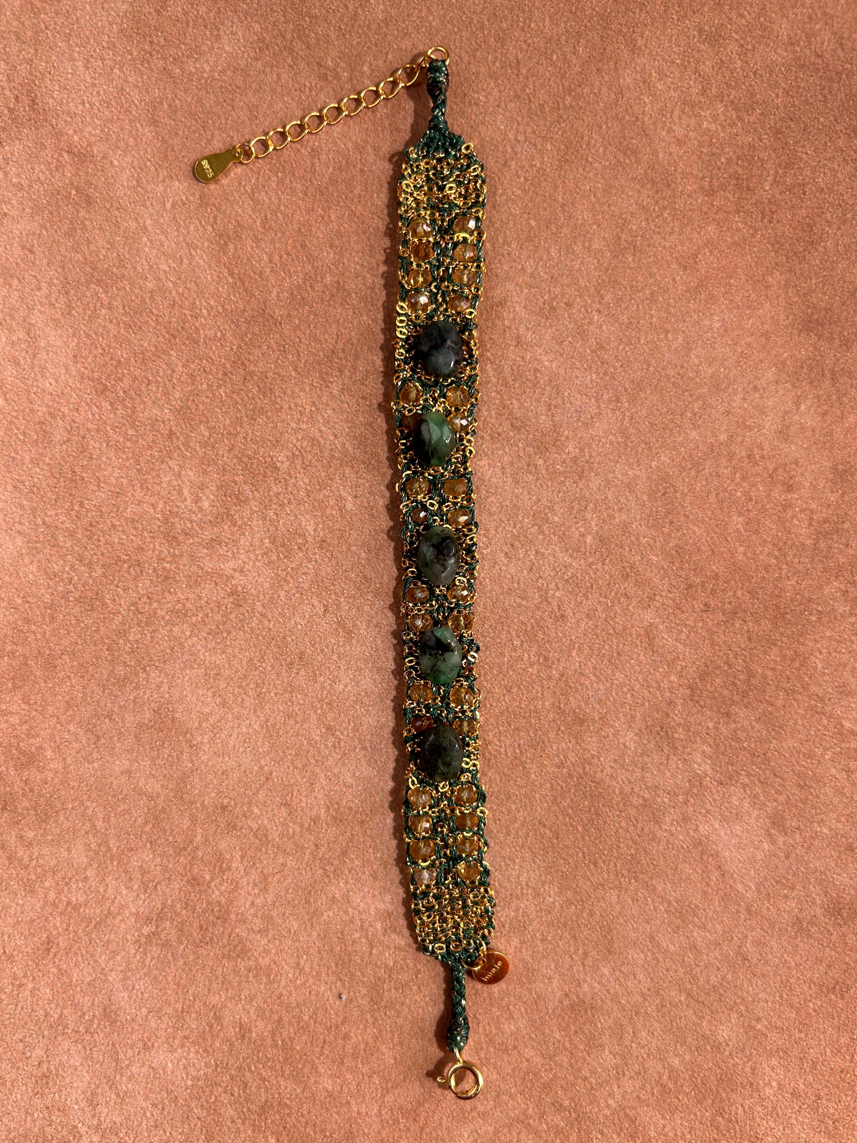 BONBON Bracelet tissé en citrine et émeraude