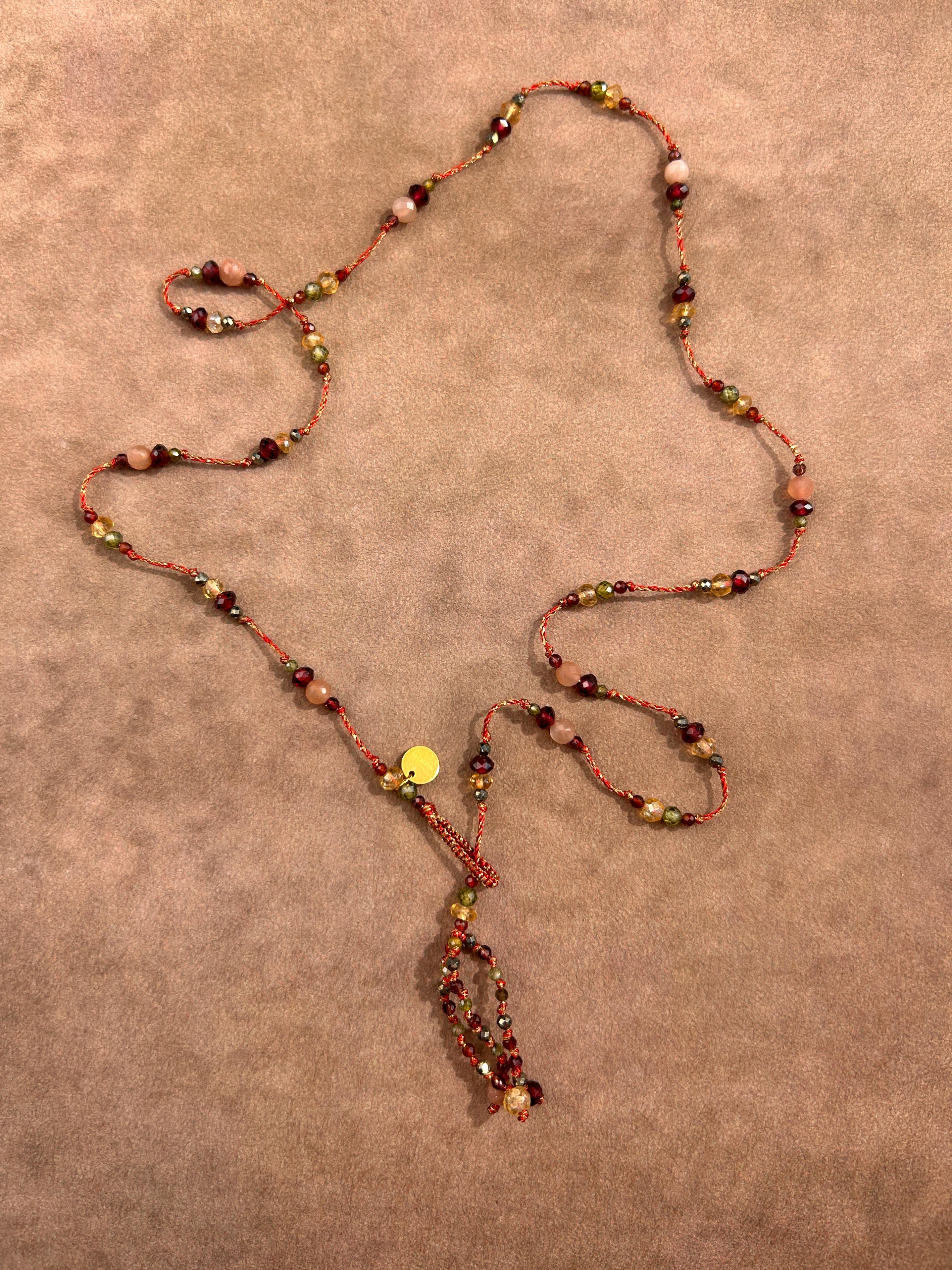 AURORA Collier et bracelet tissés en grenat et pierre de soleil