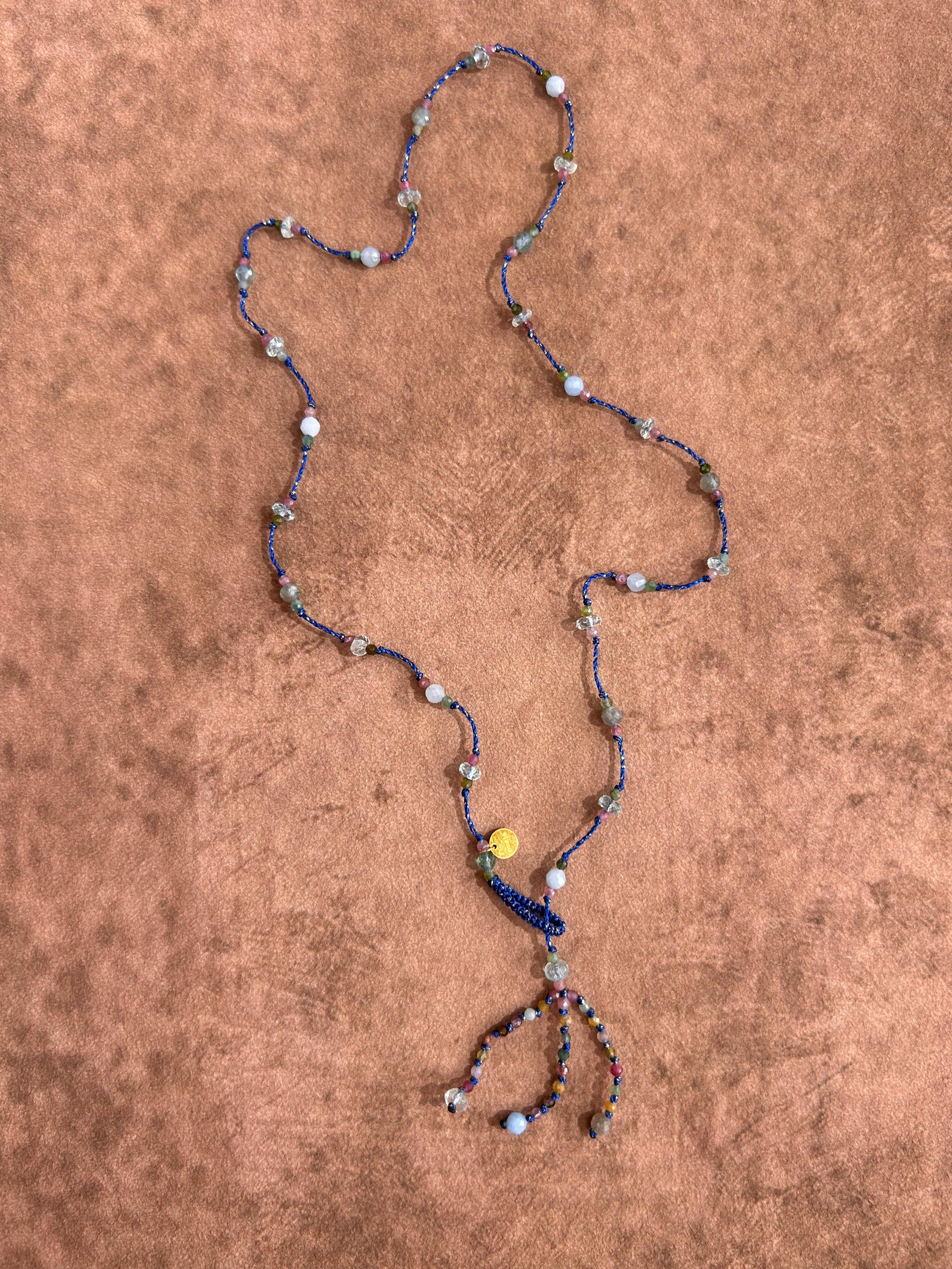 AURORA Collier et bracelet tissés en topaze bleue et aigue-marine