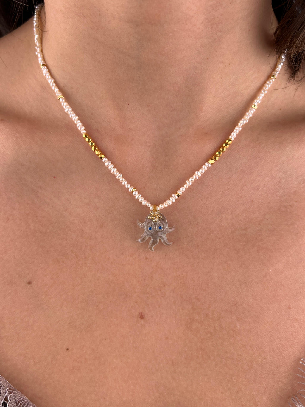 SOUFFLE DE L'OCÉAN Collier pieuvre en aigue-marine