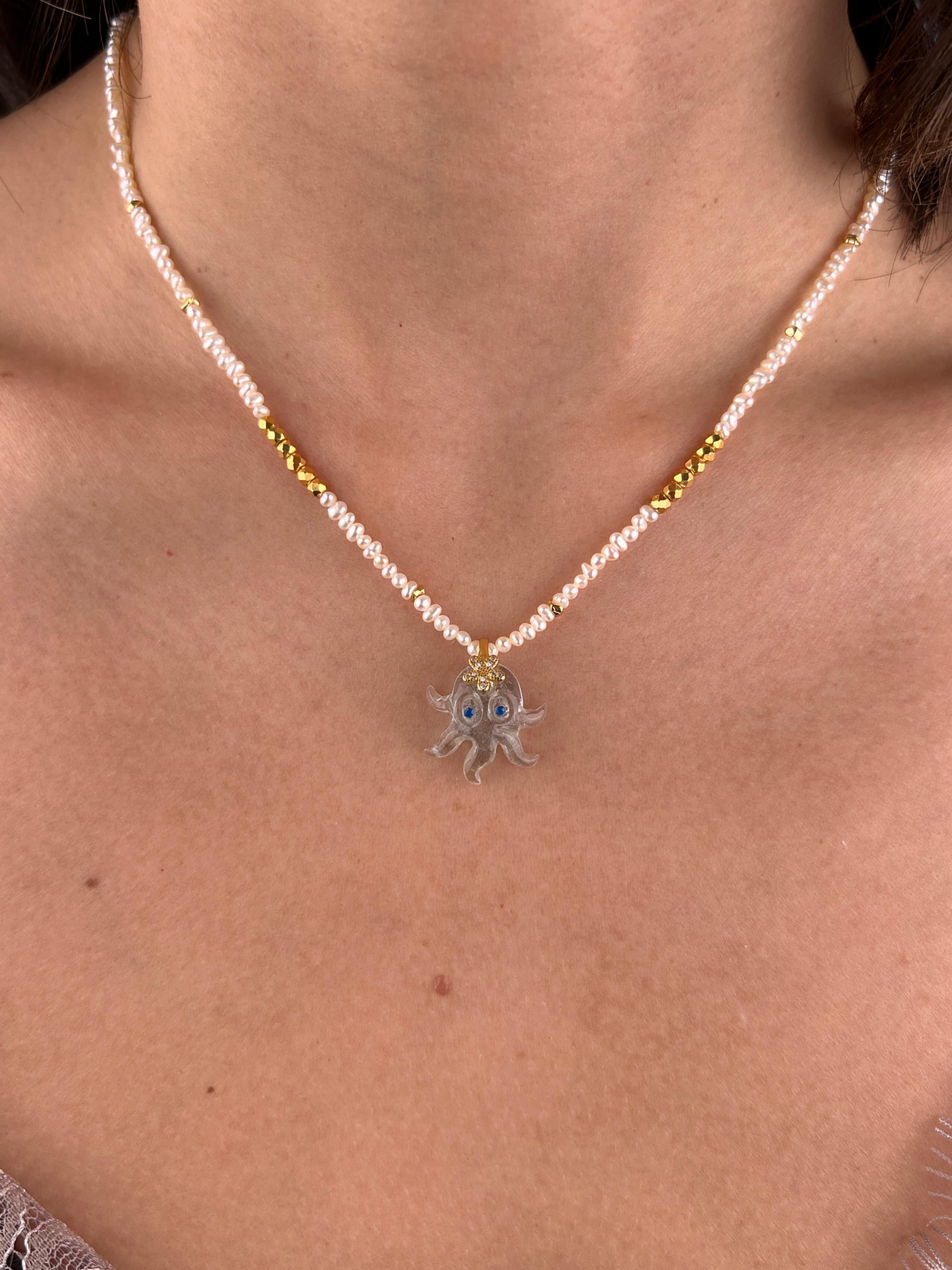 SOUFFLE DE L'OCÉAN Collier pieuvre en aigue-marine