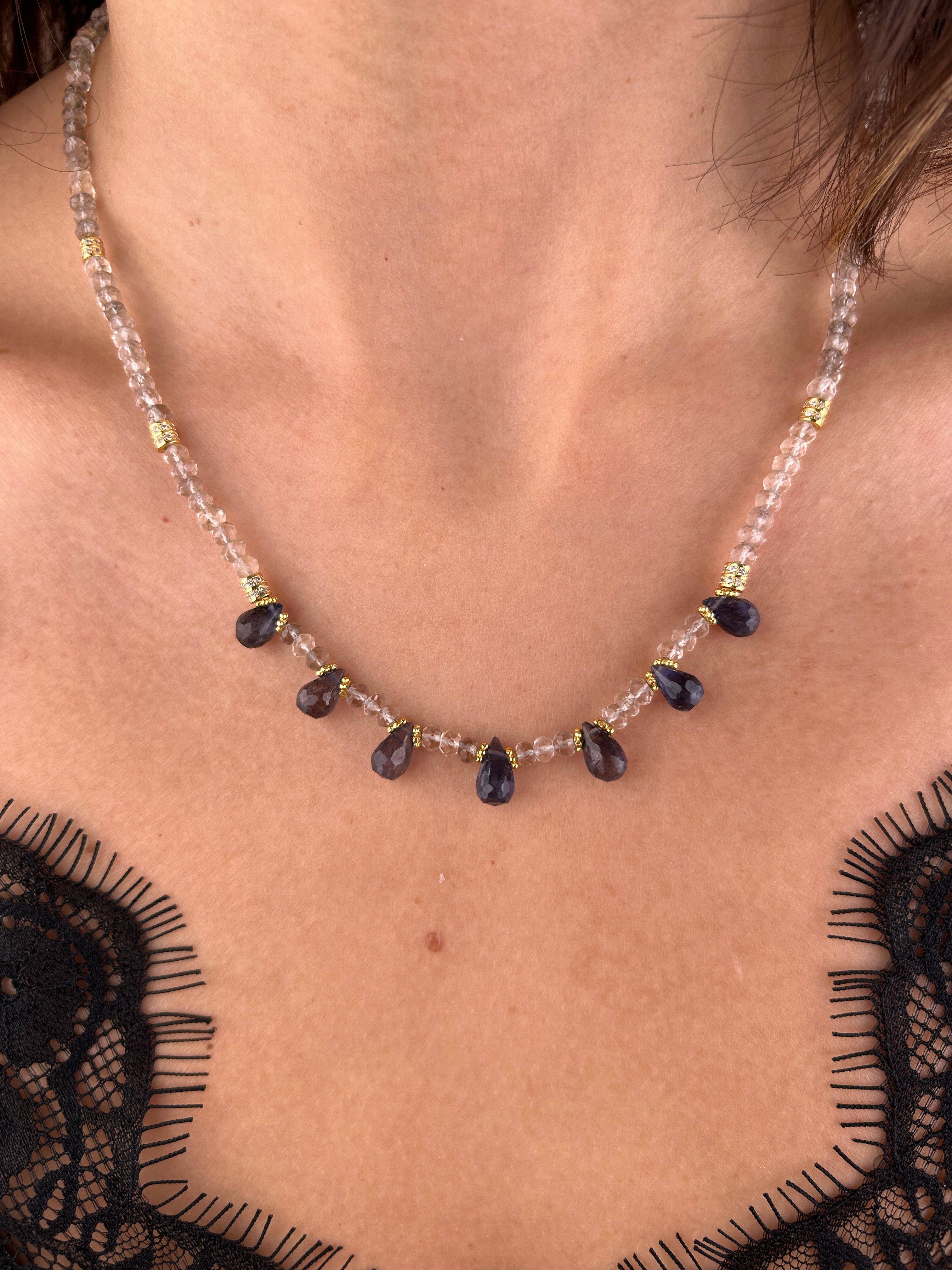 GOUTTE D'ANNECY Collier en kyanite et fumé en forme de goutte d'eau