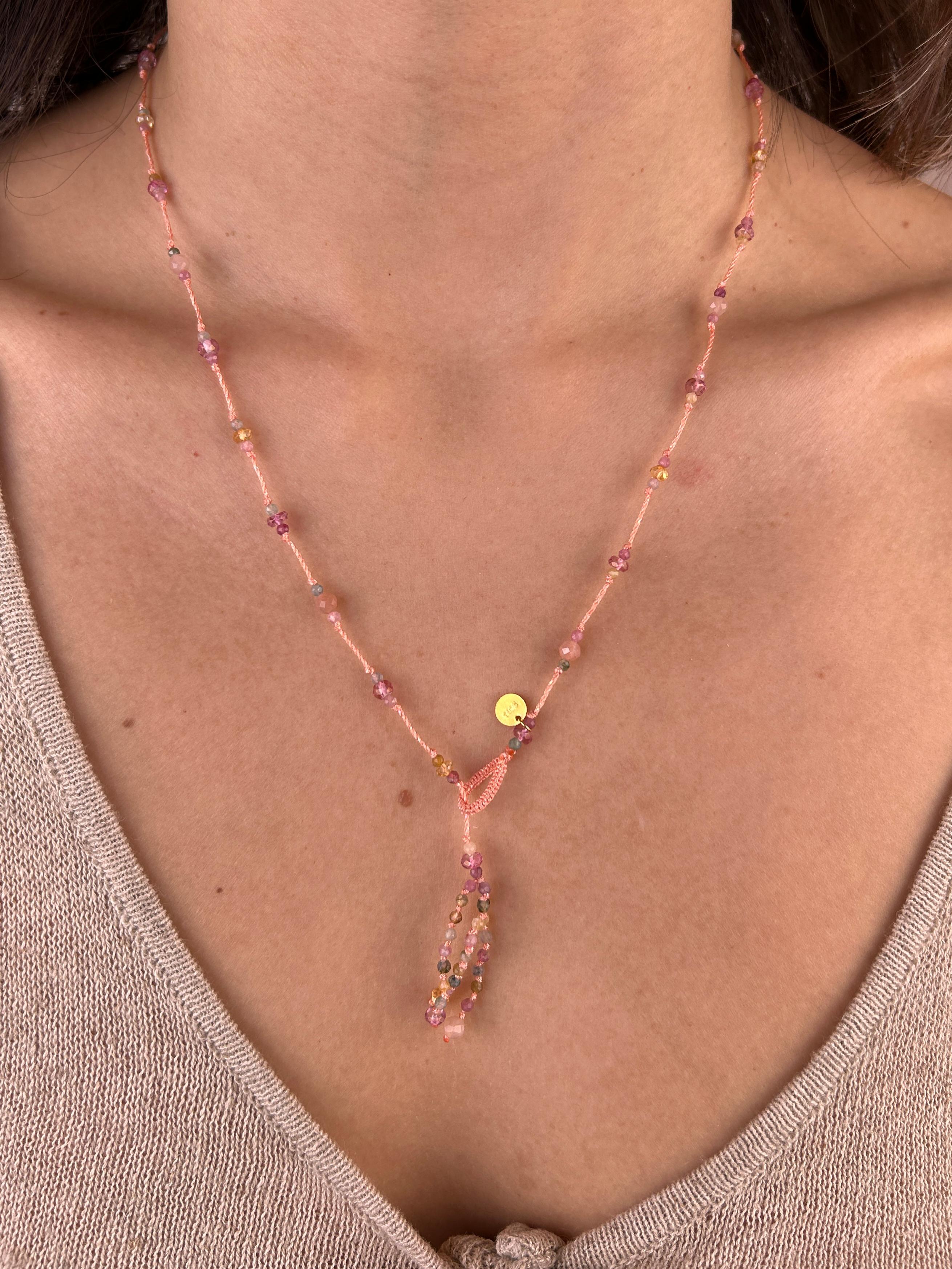 AURORA Collier et bracelet tissés en topaze rose et pierre de soleil