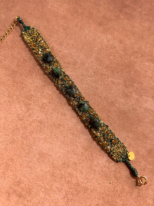BONBON Bracelet tissé en citrine et émeraude